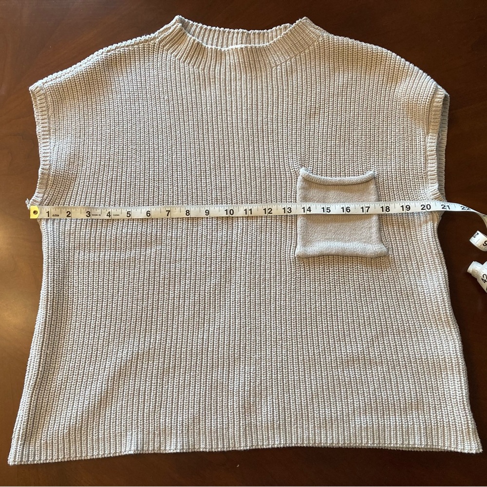 Zenana Chunky Knit Cotton Sweater Vest Oatmeal Pocket Size M - Picture 5 of 7